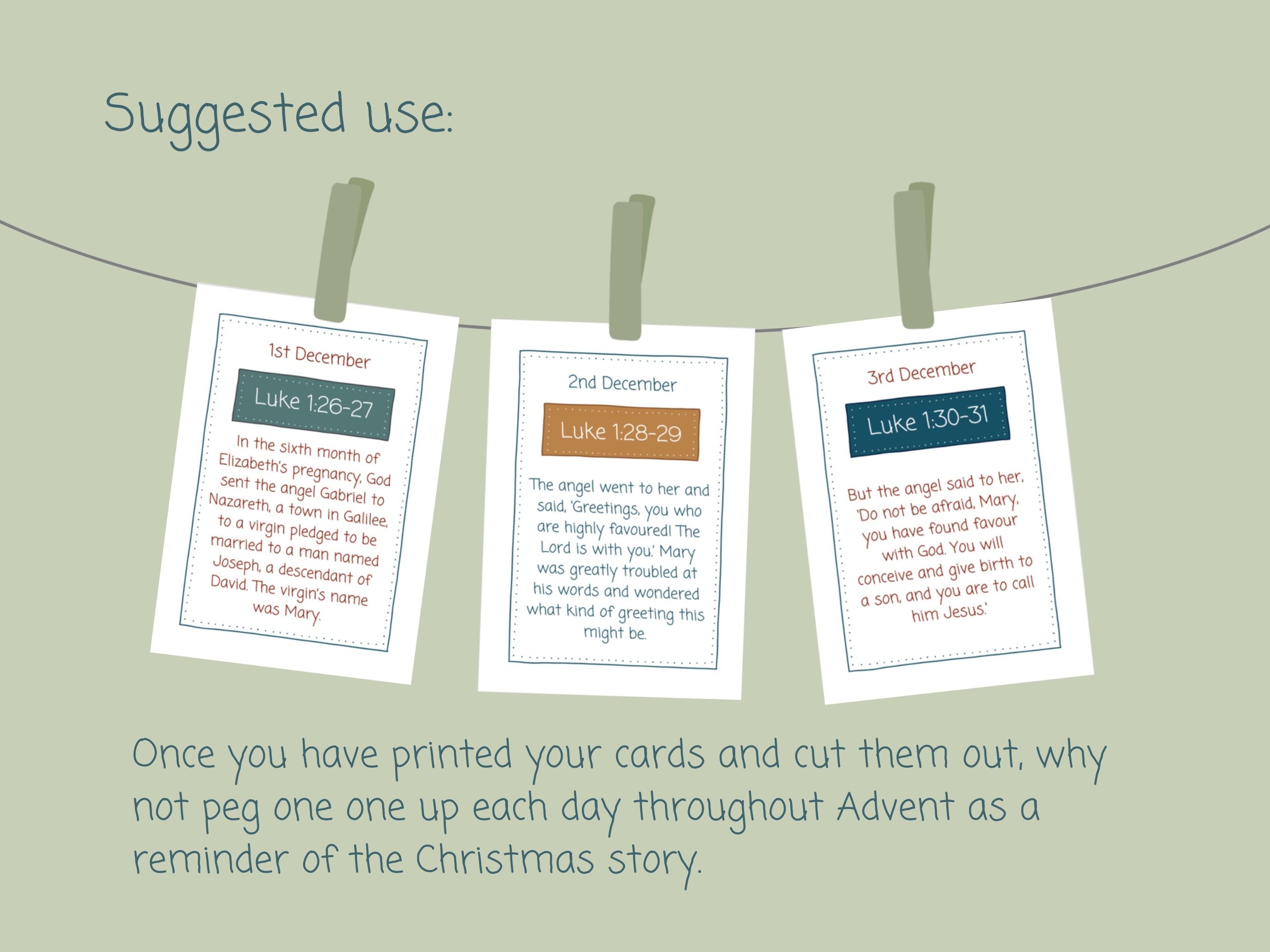 Printable Advent Calendar Cards | Christian Advent Activity | Bible ...