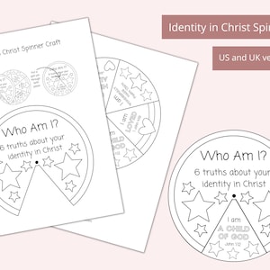 Printable Identity in Christ Spinner | Bible verse crafts for kids | Sunday school activity | Christian coloring | Christian kids craft