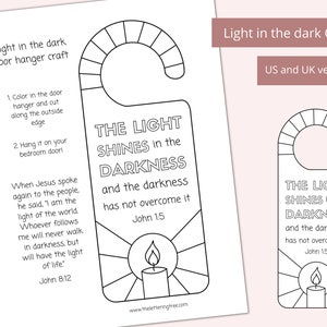 Printable Bible Verse Craft | Light in the dark door hanger | Sunday school activity | Christmas craft | Advent coloring