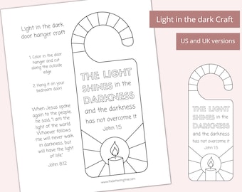 Printable Bible Verse Craft | Light in the dark door hanger | Sunday school activity | Christmas craft | Advent coloring