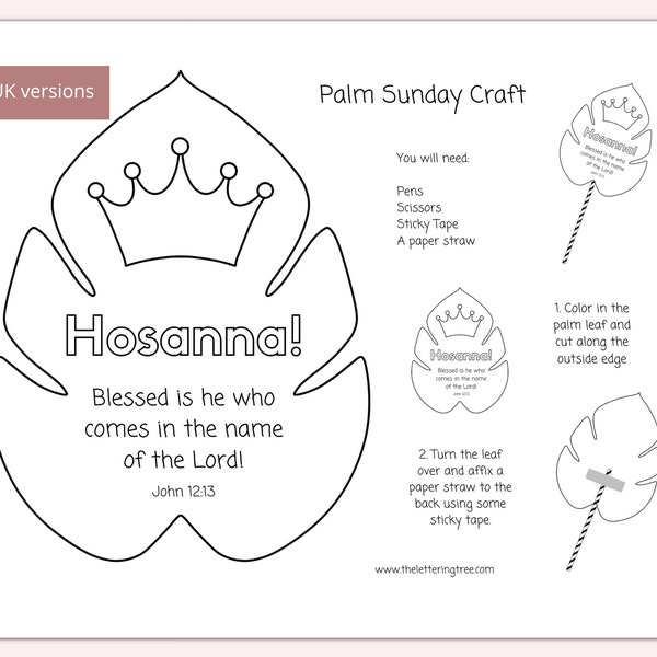 Printable Palm Sunday Craft | Holy Week activity | Palm Sunday activity | Easter crafts | Bible crafts for kids | Hosanna coloring