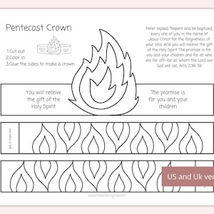 Manualidad de Pentecostés imprimible / Manualidad del Espíritu Santo / Página para colorear de Pentecostés / Manualidad para la escuela dominical / Manualidades bíblicas para niños / Manualidad cristiana