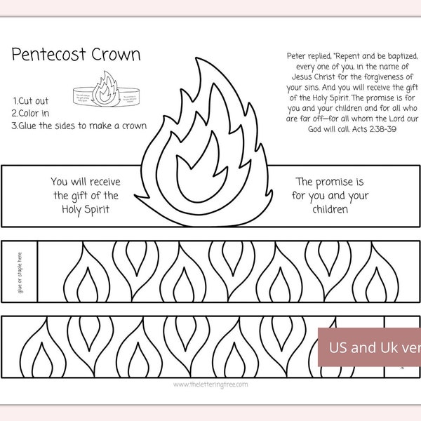 Manualidades de Pentecostés imprimibles / Manualidades del Espíritu Santo / Página para colorear de Pentecostés / Manualidades de escuela dominical / Manualidades bíblicas para niños / Manualidades cristianas