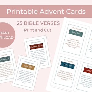 Tarjetas de calendario de adviento imprimibles / Actividad cristiana de adviento / Manualidades con versículos bíblicos para niños / Calendario de adviento cristiano
