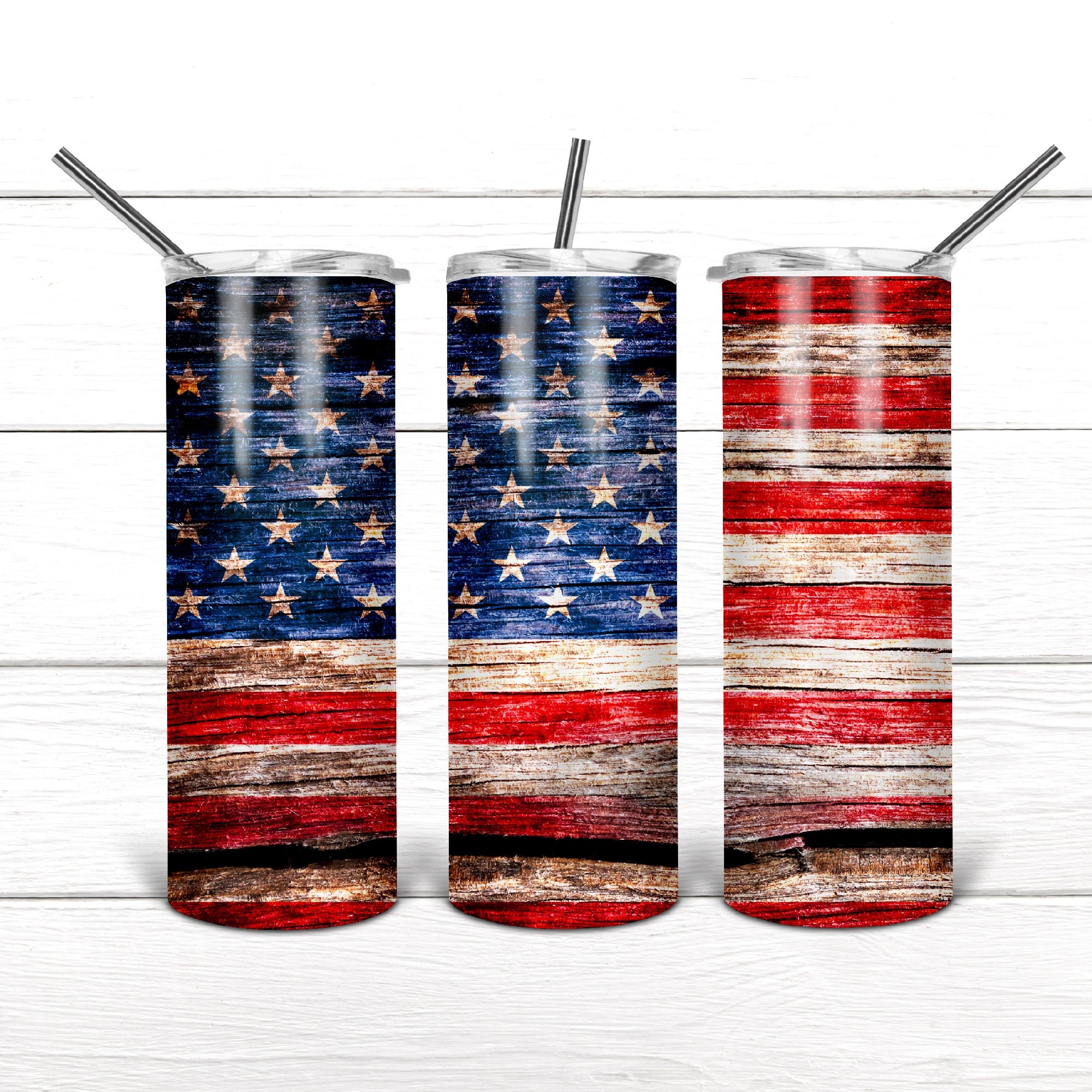 20 Oz skinny tumbler usa wood wrap tapered straight ...