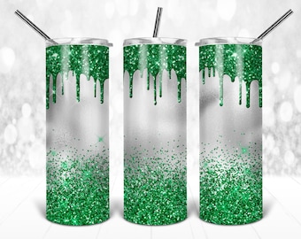 20 Oz flaco vaso verde goteo brillo envoltura cónica plantilla recta descarga digital sublimación gráficos descarga instantánea sublimación