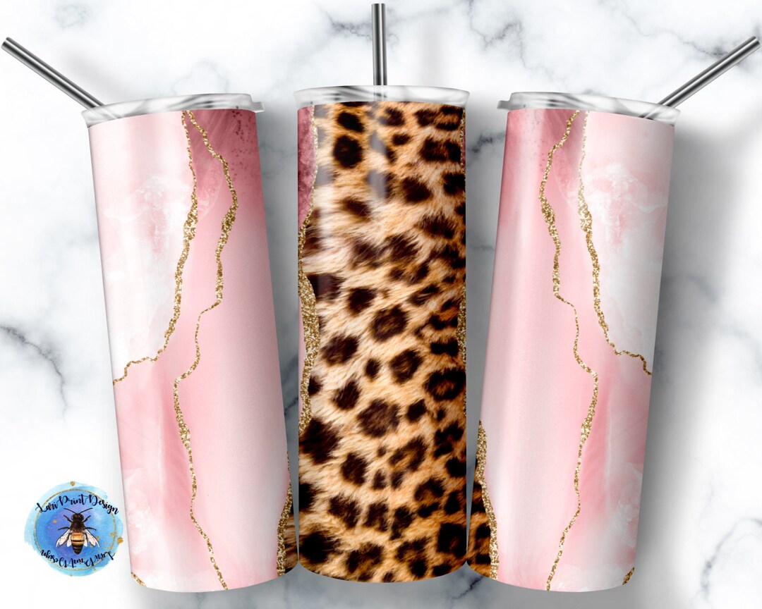 20 Oz Skinny Tumbler Pink Leopard Agate Wrap Tapered Straight Template ...