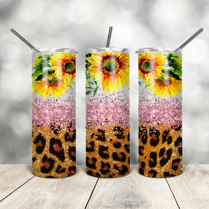 20 Oz Skinny Tumbler Pink Leopard Glitter Wrap Tapered Straight ...