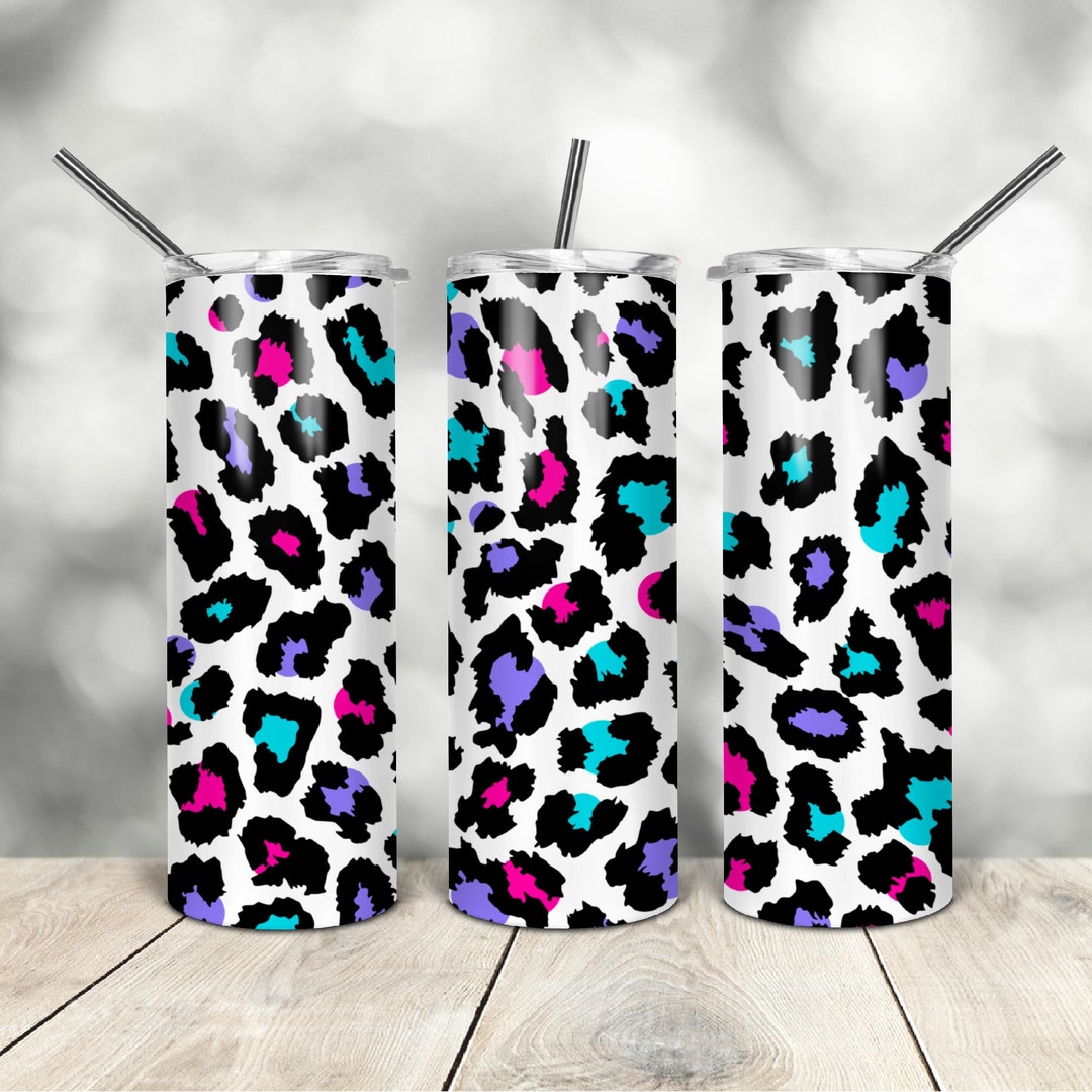 20 Oz Skinny Tumbler Colorful Leopard Wrap Tapered Straight Template ...