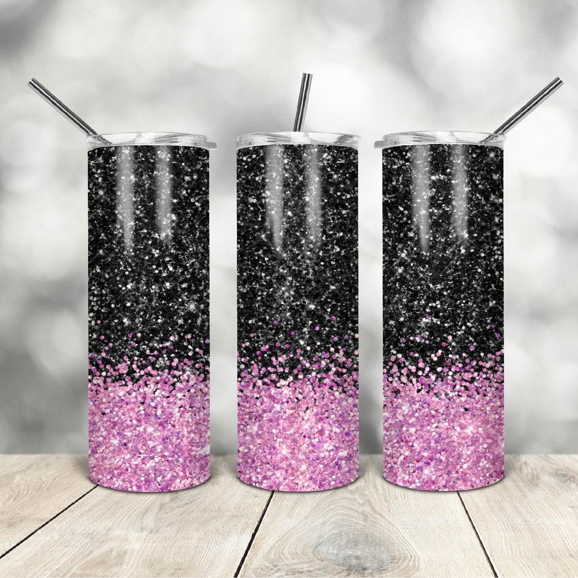 20 Oz Skinny Tumbler Black Pink Glitter Wrap Tapered Straight Template ...
