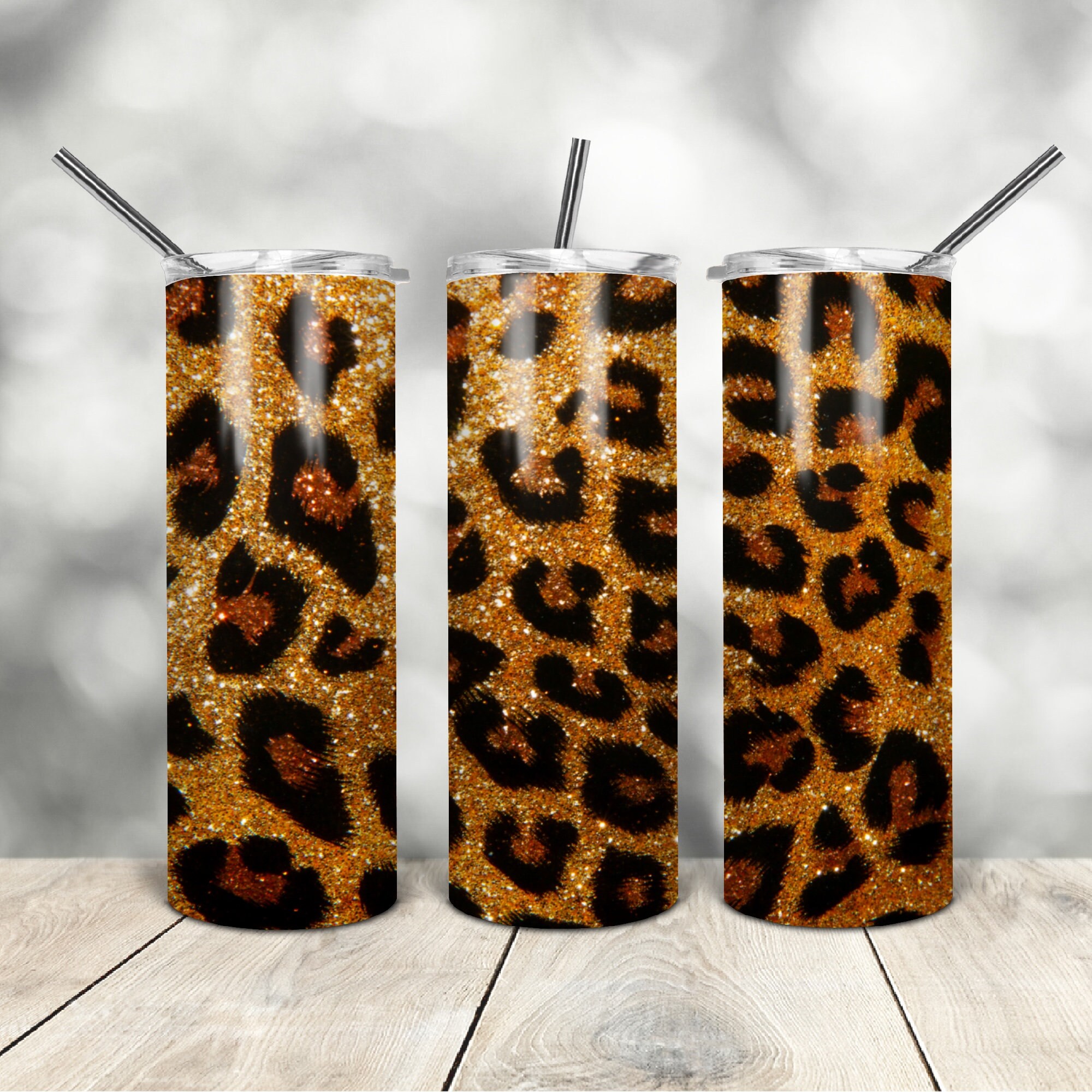 20 Oz Skinny Tumbler Leopard Glitter Wrap Tapered Straight Template ...