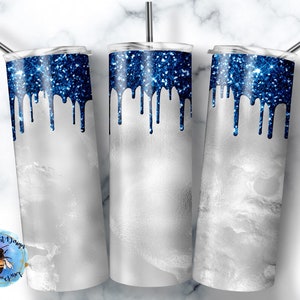 20 Oz skinny tumbler blue glitter drip wrap tapered straight template digital download sublimation graphics instant download sublimation png