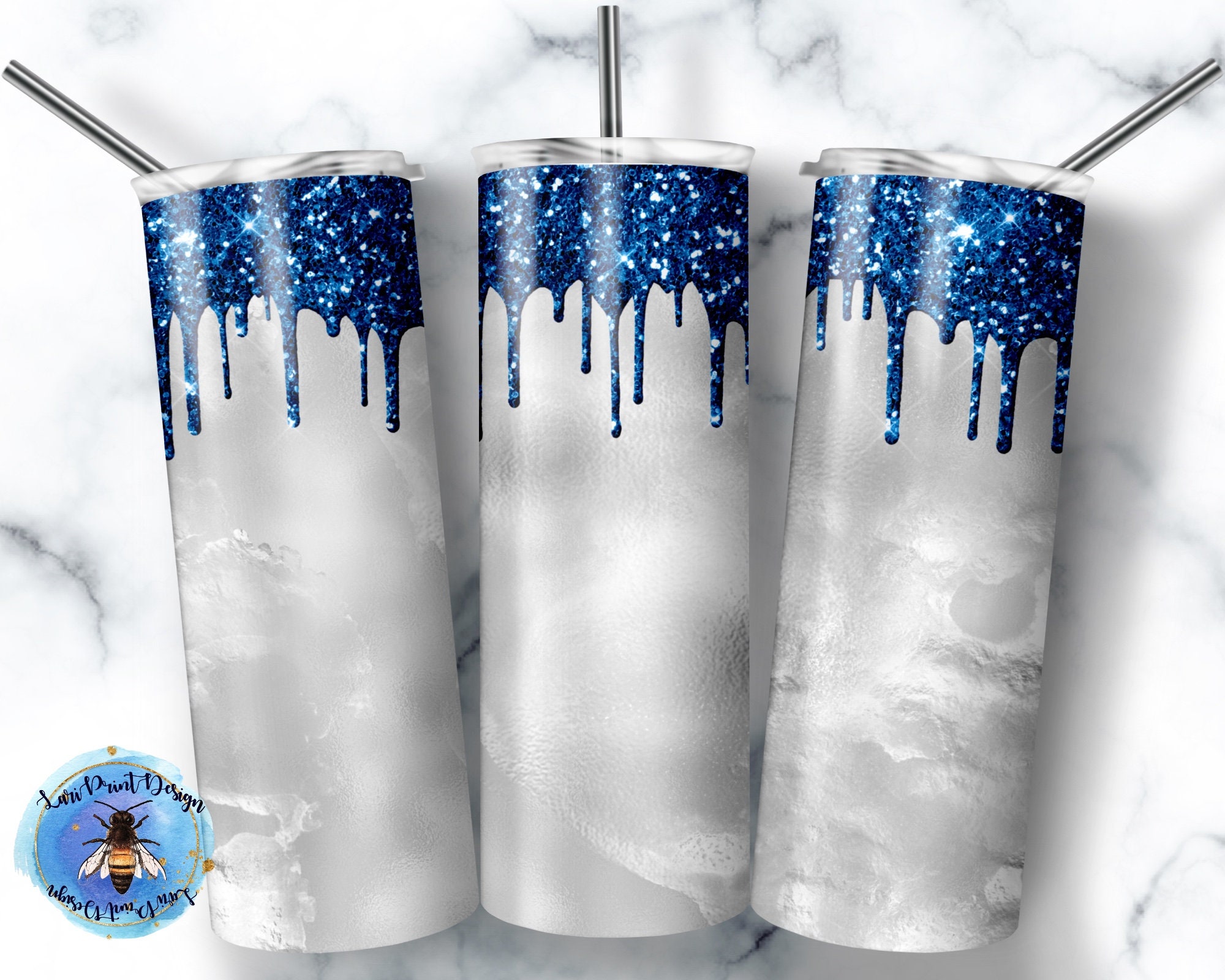 20 Oz Skinny Tumbler Blue Glitter Drip Wrap Tapered Straight Template ...