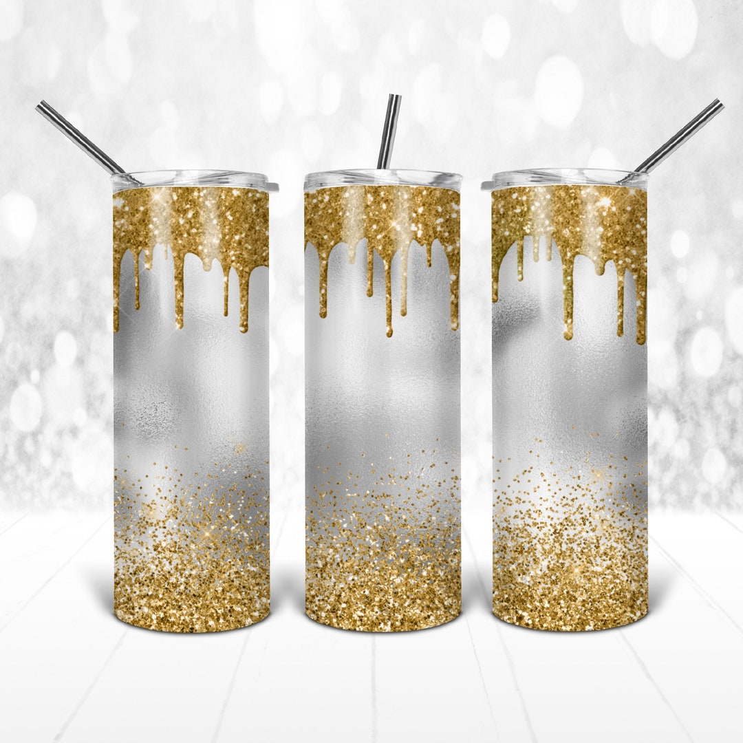 20 Oz Skinny Tumbler Gold Glitter Drip Wrap Tapered Straight Template ...