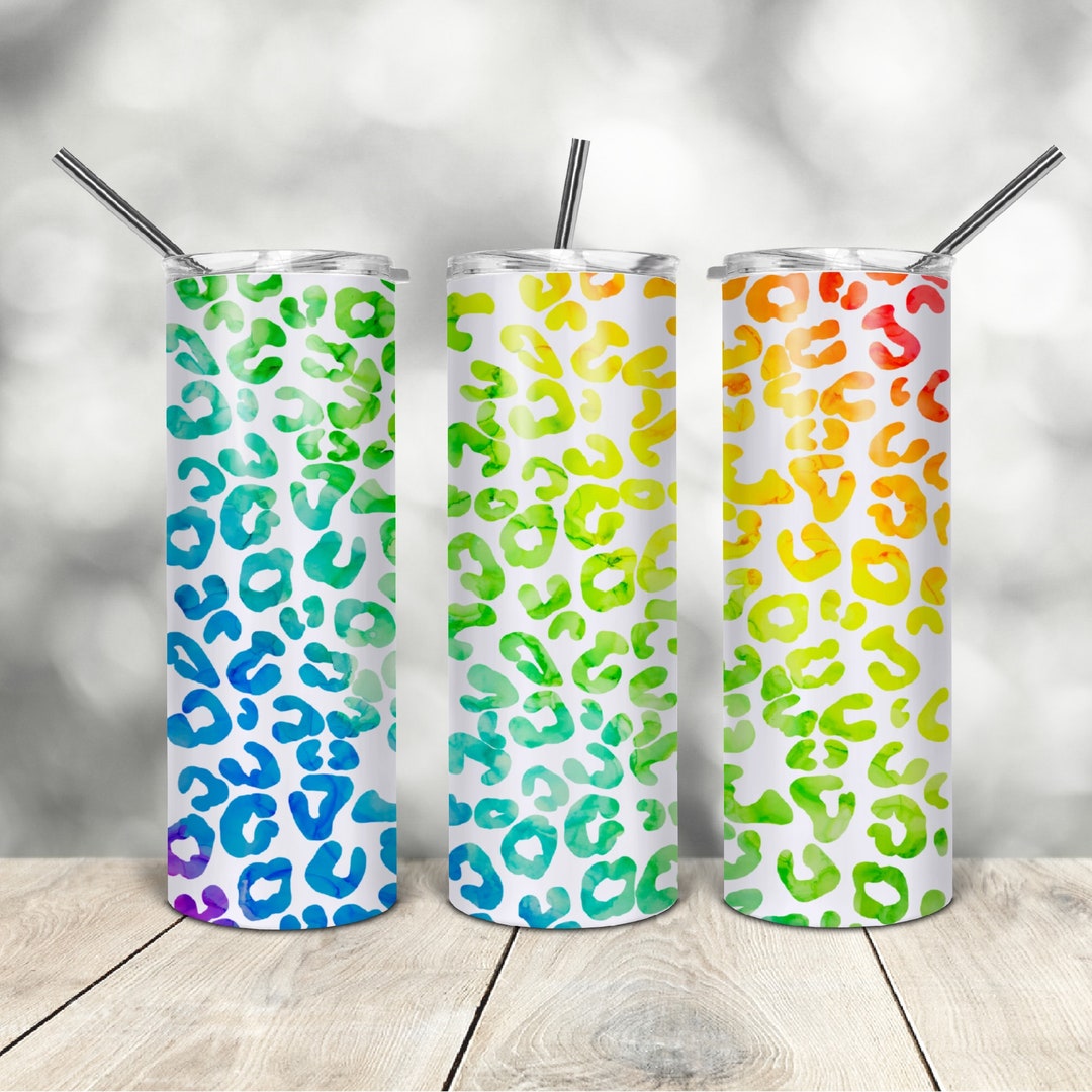20 Oz Skinny Tumbler Rainbow Leopard Wrap Tapered Straight Template ...