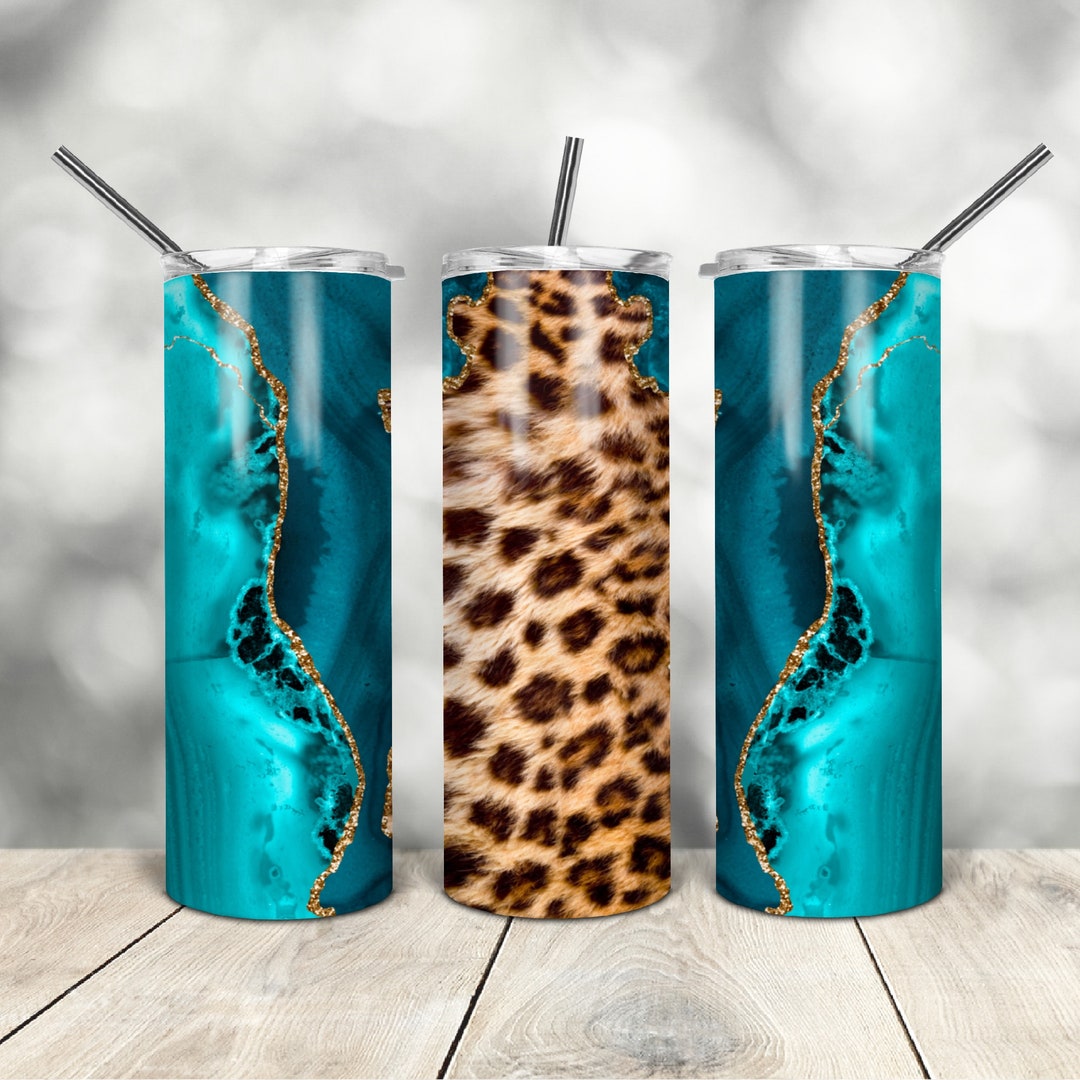 20 Oz Skinny Tumbler Turquoise Leopard Wrap Tapered Straight Template ...