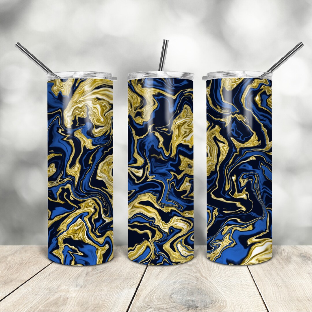 20 Oz Skinny Tumbler Gold Blue Marble Wrap Tapered Straight Template ...