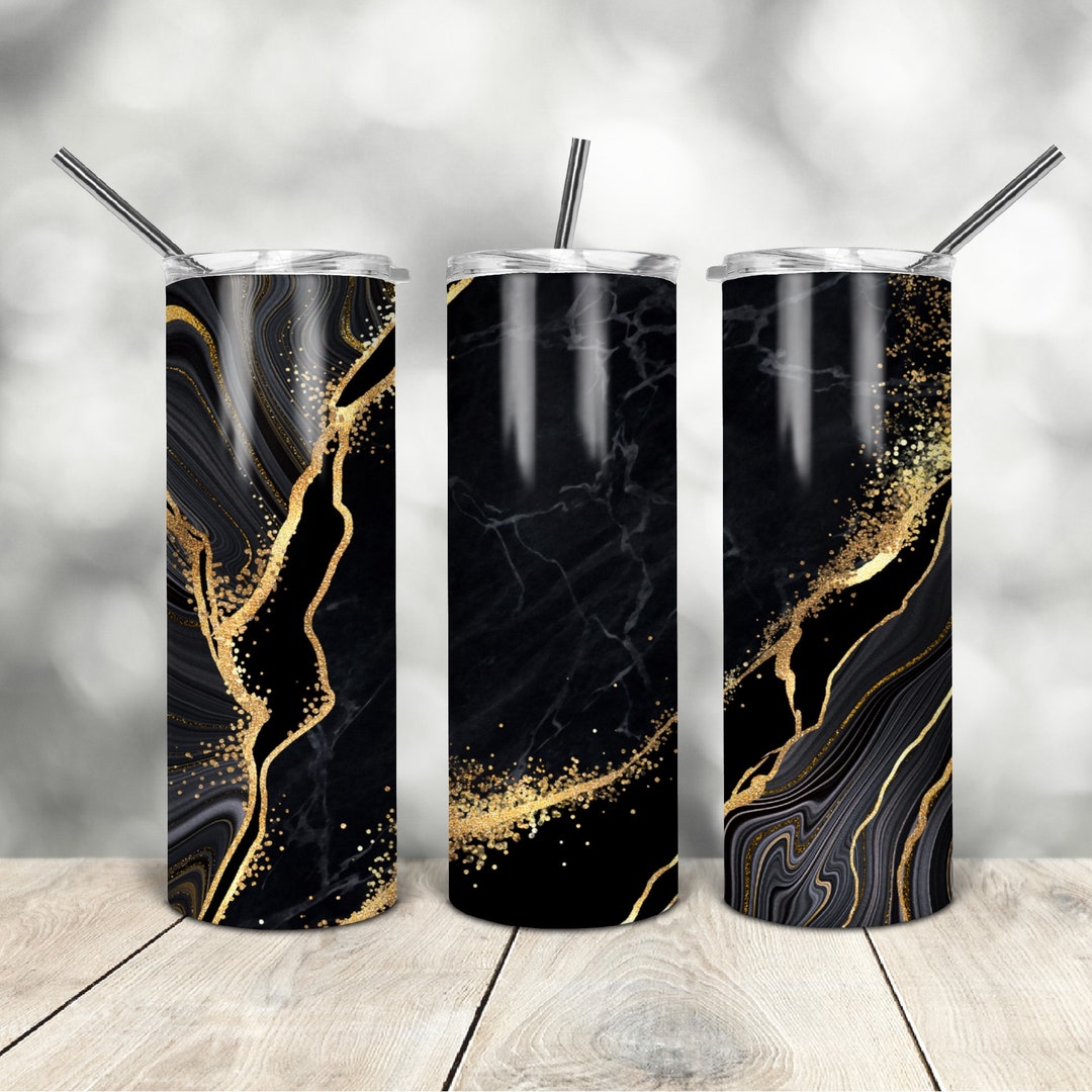 20 Oz Skinny Tumbler Black Gold Marble Wrap Tapered Straight Template ...