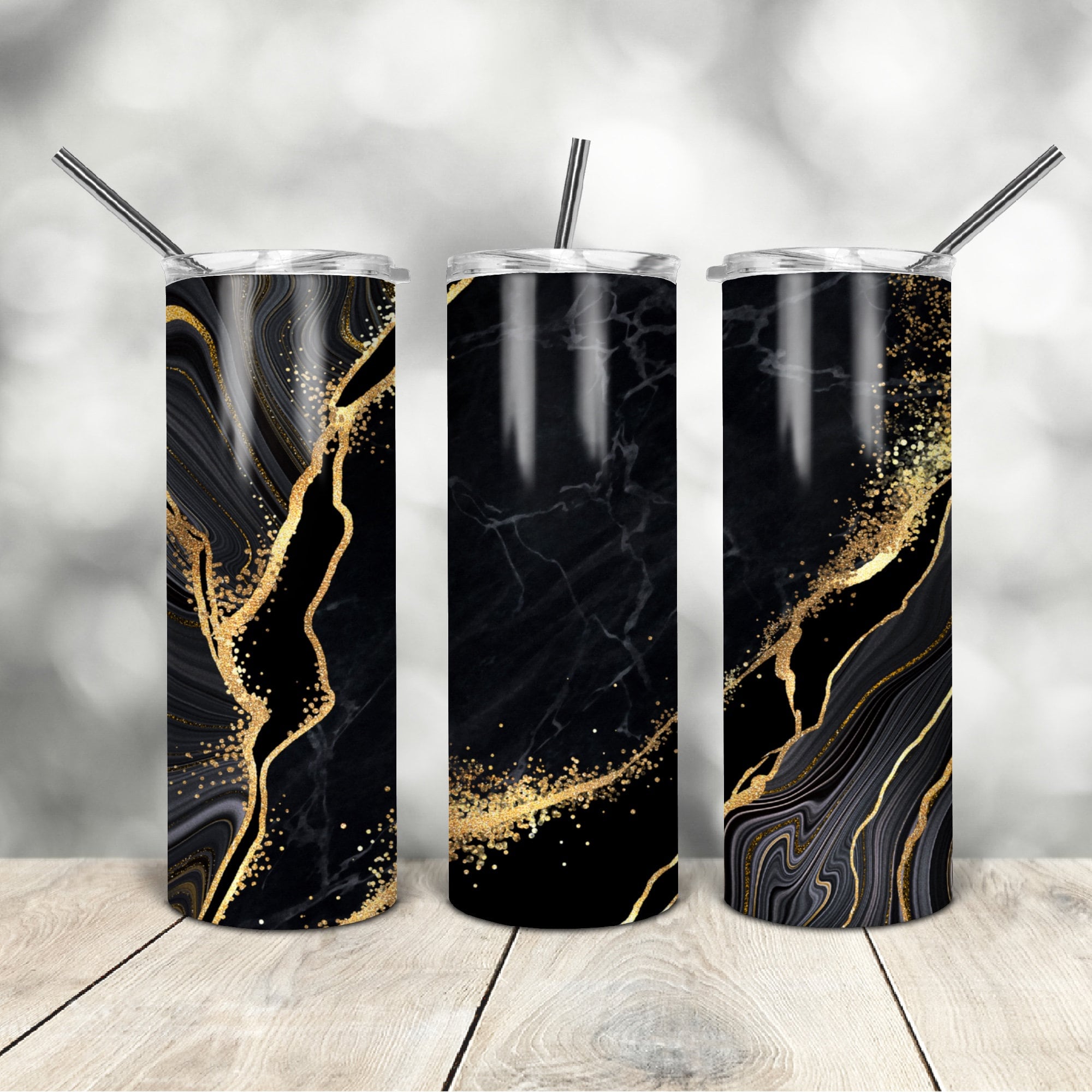 20 Oz Skinny Tumbler Black Gold Marble Wrap Tapered Straight Template ...