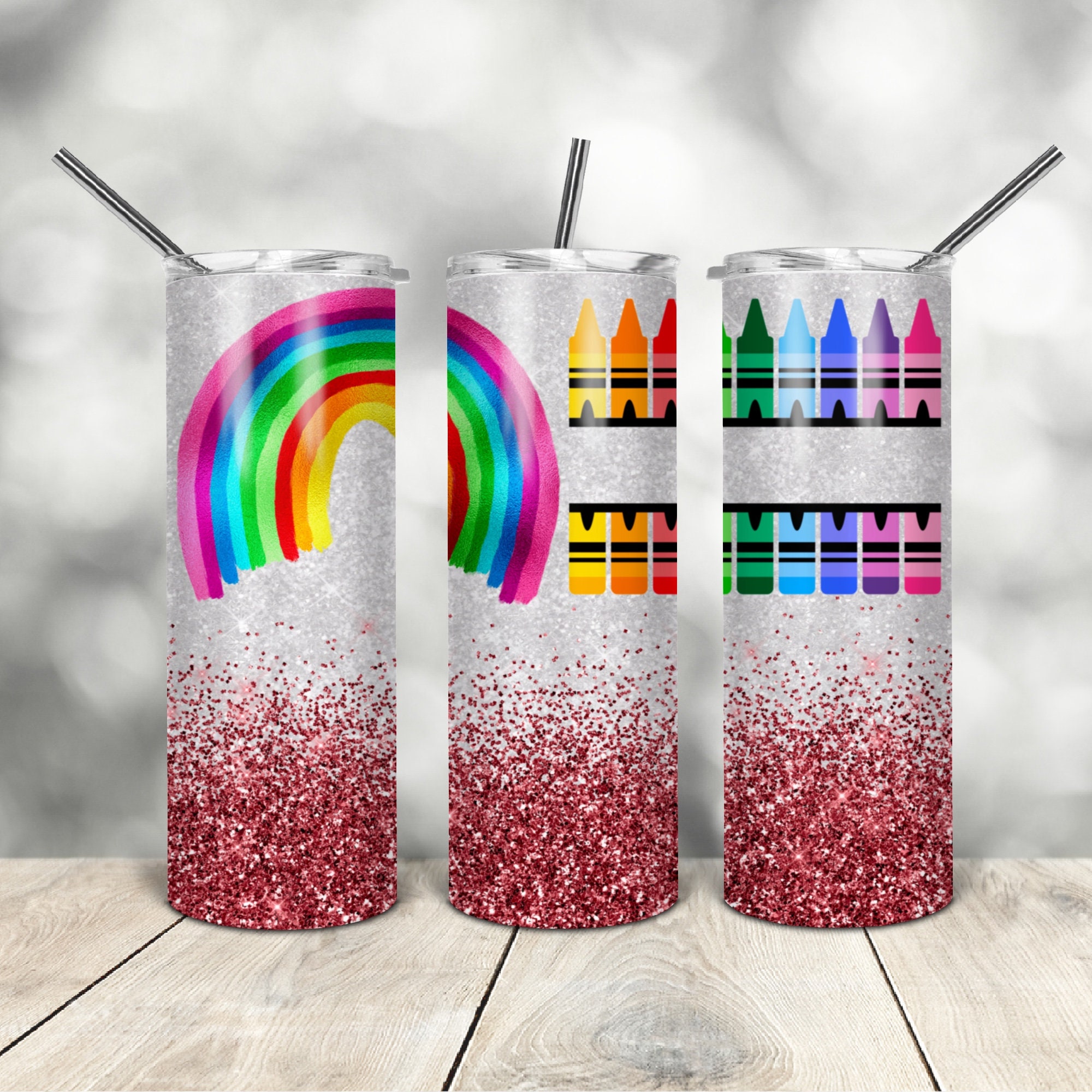 20 Oz Skinny Tumbler Pink Glitter Teacher Wrap Tapered Straight ...