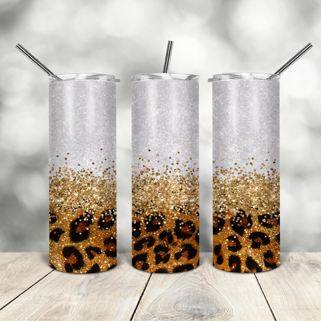 20 Oz Skinny Tumbler Leopard Glitter Wrap Tapered Straight Template ...