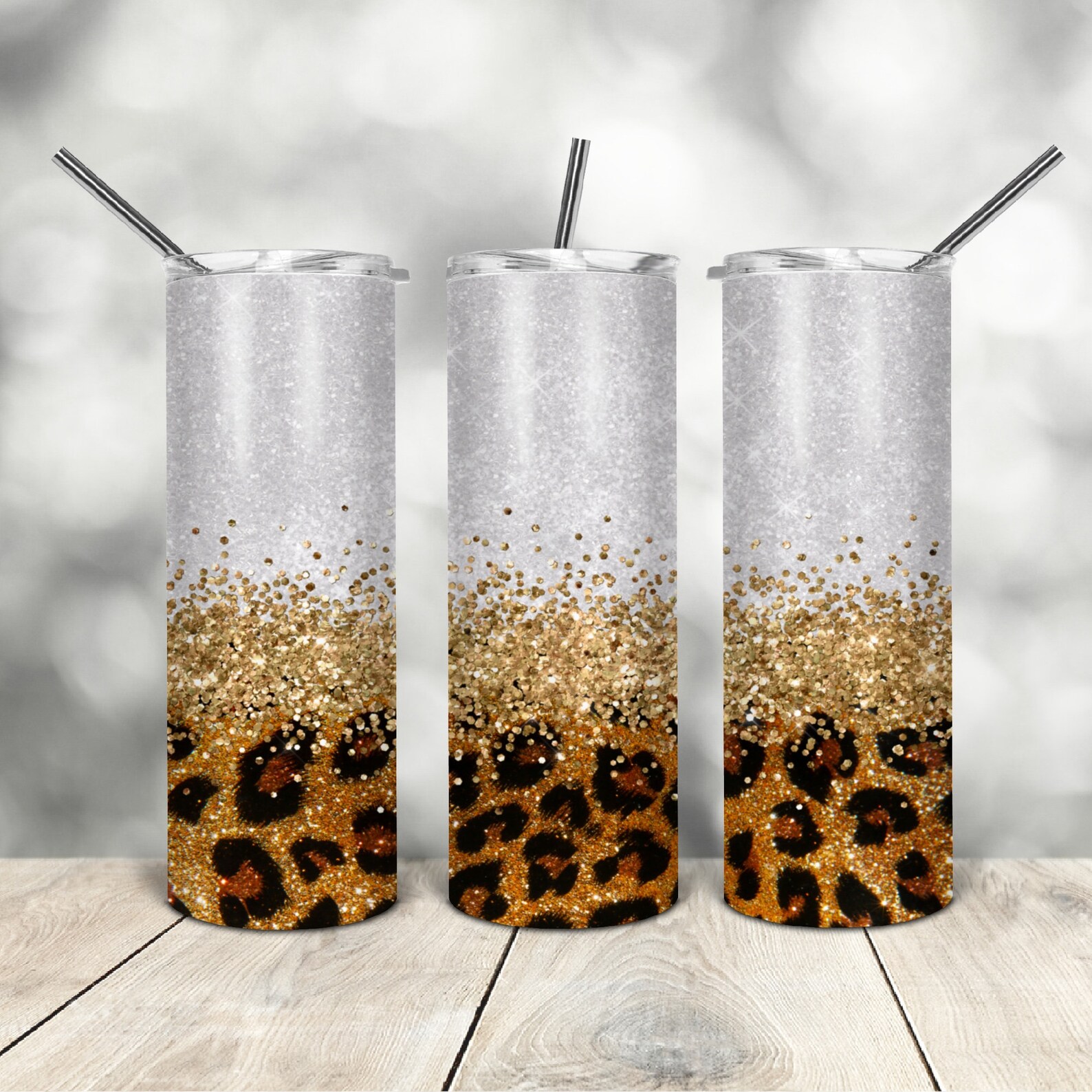 20 Oz Skinny Tumbler Leopard Glitter Wrap Tapered Straight Template ...