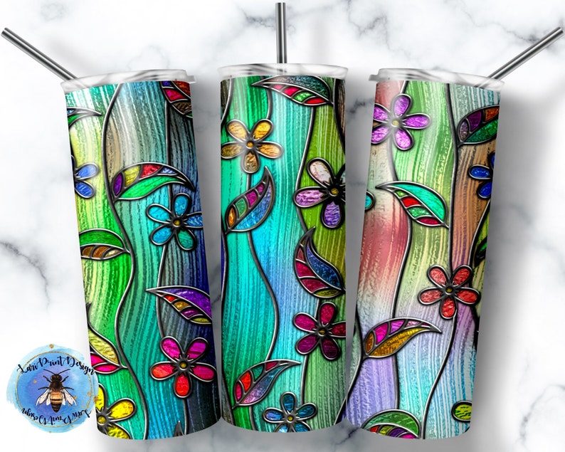 20 Oz Skinny Tumbler Glass Stained Wrap Tapered Straight - Etsy