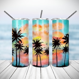 20 Oz skinny tumbler beach summer palm wrap tapered straight template digital download sublimation graphics  instant download  sublimation