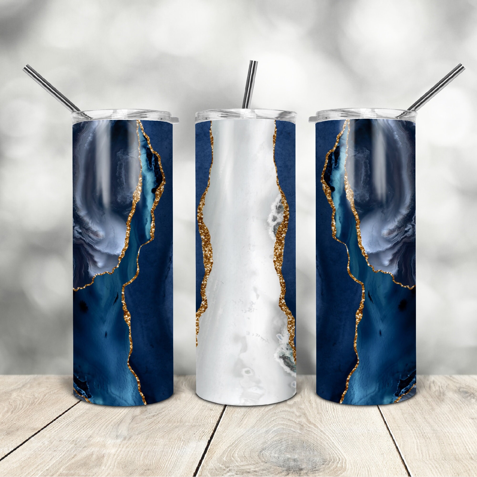20 Oz Skinny Tumbler Blue Silver Agate Wrap Tapered Straight Template ...