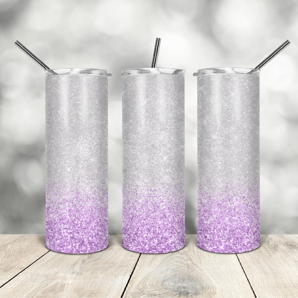 20 Oz skinny tumbler purple faux glitter wrap tapered straight template digital download sublimation graphics instant download sublimation