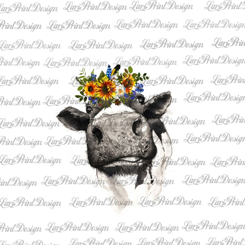 Download Cow with Sunflowers PNG sublimation graphics instant | Etsy
