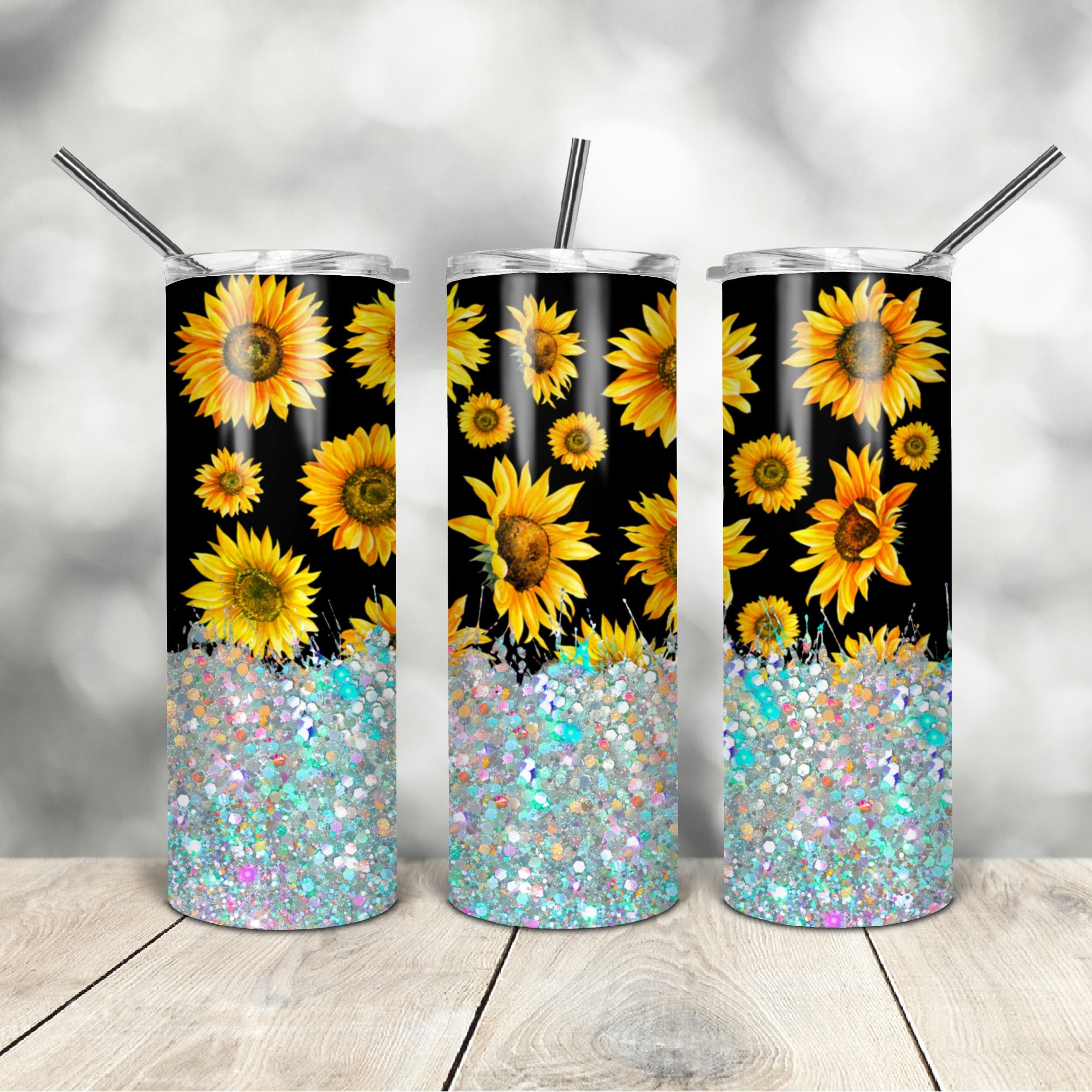 Blank Make Your Own 20 Oz Skinny Tumbler Sunflower and Glitter Sublimation  Designs Png 20oz Wrap Sublimate Straight Tapered Designs Download 