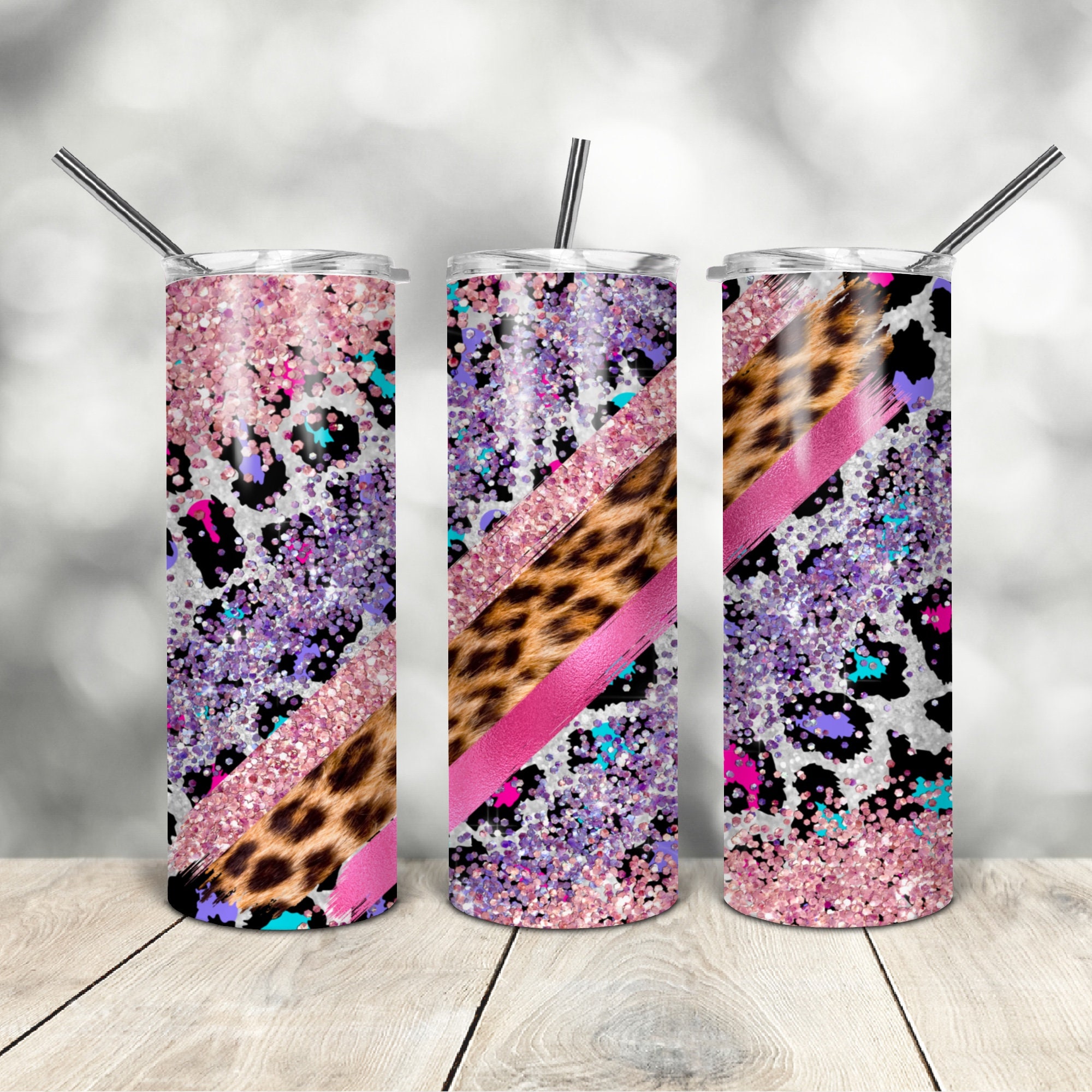 20 Oz Skinny Tumbler Leopard Glitter Wrap Tapered Straight | Etsy