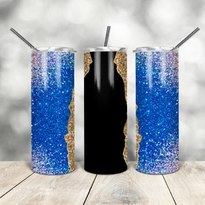 20 Oz skinny tumbler blue gold glitter wrap tapered straight template digital download sublimation graphics instant download sublimation