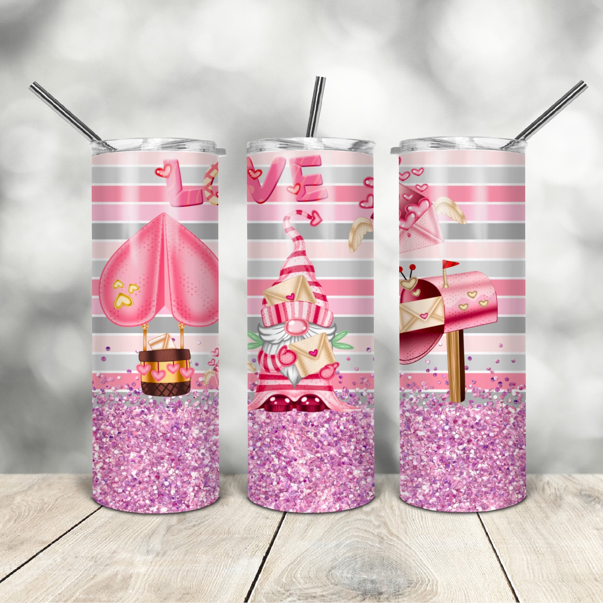 20 Oz Skinny Tumbler Valentine Pink Gnome Wrap Tapered | Etsy