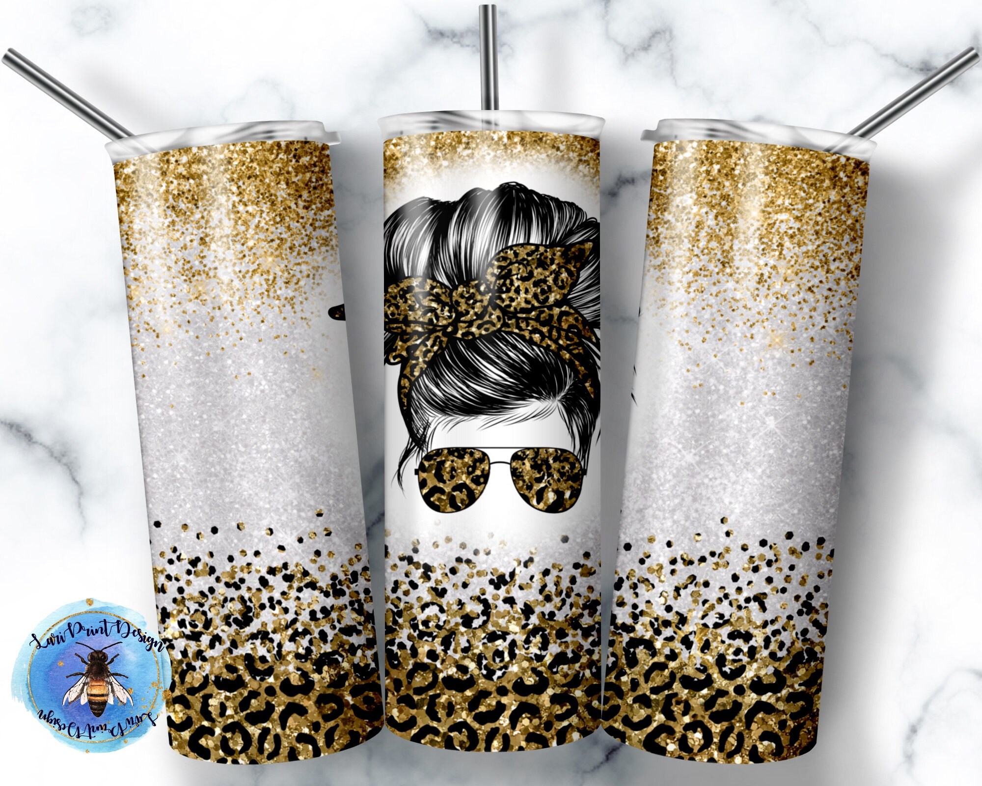 20 Oz Skinny Tumbler Leopard Mom Bun Wrap Tapered Straight Template ...