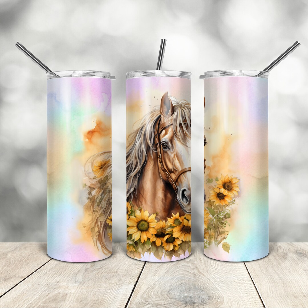 20 Oz Skinny Tumbler Horse Sunflower Wrap Tapered Straight Template ...