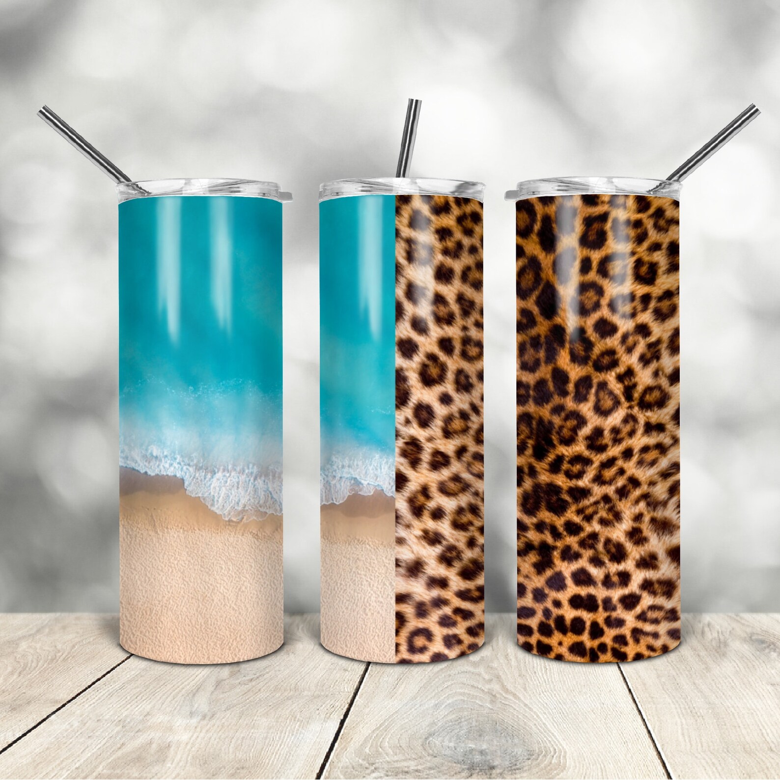 20 Oz Skinny Tumbler Leopard Beach Wrap Tapered Straight Template ...