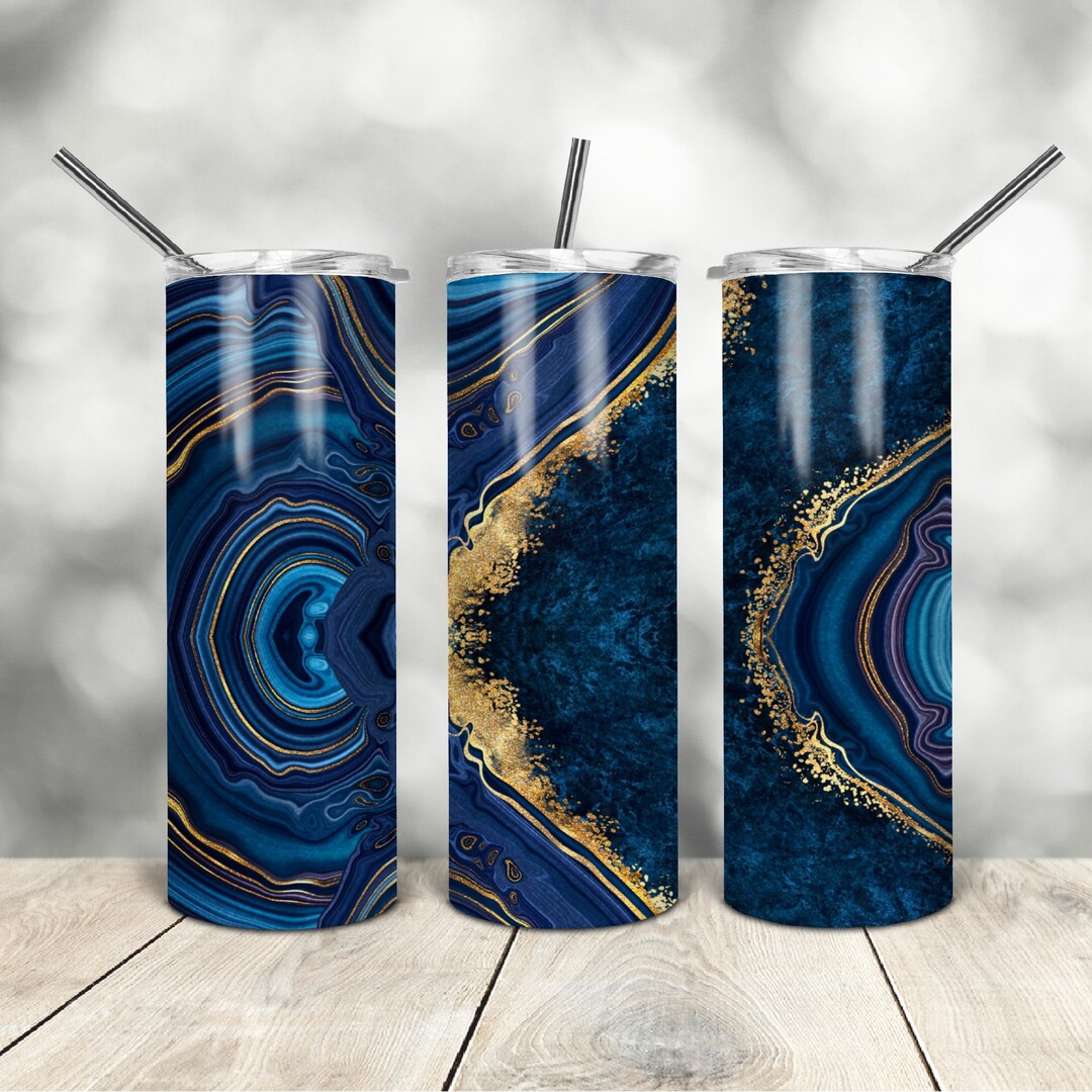 20 Oz Skinny Tumbler Blue Agate Marble Wrap Tapered Straight Template ...