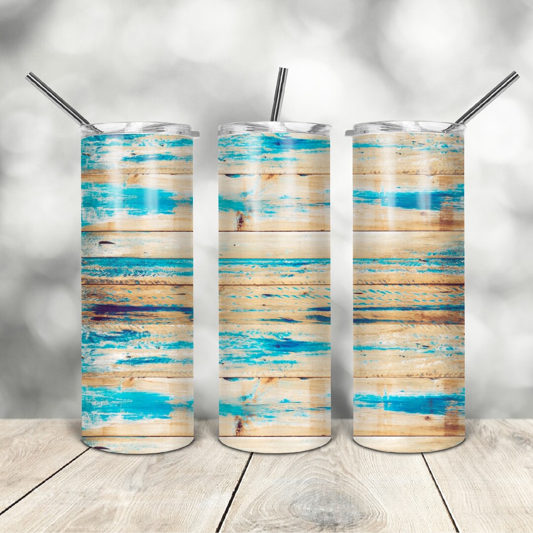 20 Oz Skinny Tumbler Rustic Blue Wood Wrap Tapered Straight Template ...