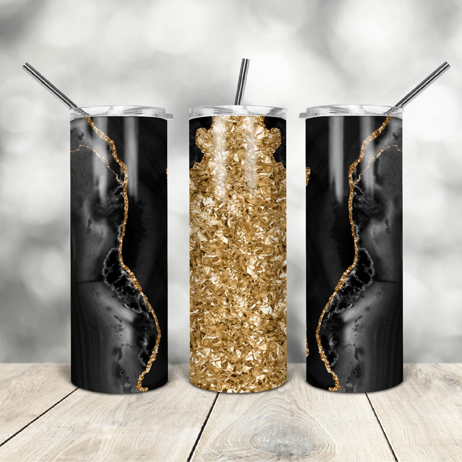 20 Oz Skinny Tumbler Black Gold Agate Wrap Tapered Straight Template ...