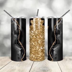 20 Oz skinny tumbler nero oro agata avvolgere modello dritto affusolato download digitale grafica di sublimazione download immediato sublimazione png