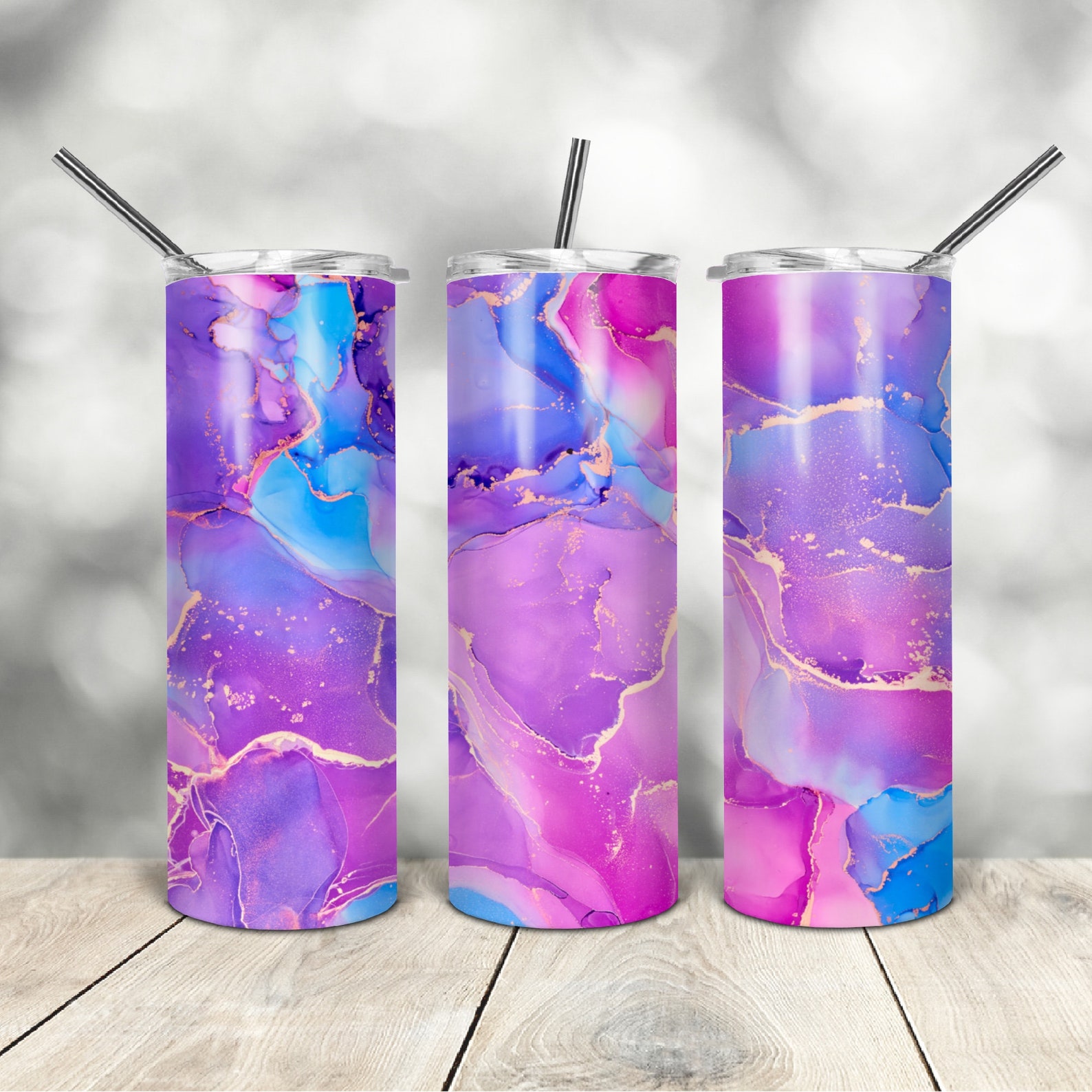 20 Oz Skinny Tumbler Alcohol Ink Pink Wrap Tapered Straight Template ...