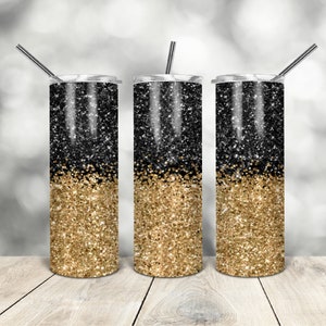 20 Oz skinny tumbler oro nero glitter wrap affusolato dritto modello digitale download sublimazione grafica download istantaneo sublimazione