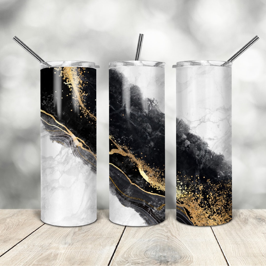 20 Oz Skinny Tumbler Black Agate Marble Wrap Tapered Straight Template ...