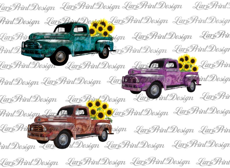 Download Old Vintage Truck Sunflower Bundle PNG instant download | Etsy