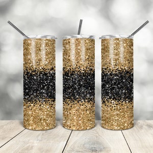 20 Oz skinny tumbler oro nero glitter wrap affusolato dritto modello digitale download sublimazione grafica download istantaneo sublimazione