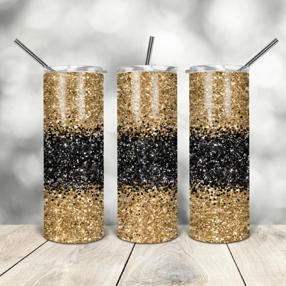 20 Oz skinny tumbler black gold glitter wrap tapered straight template ...