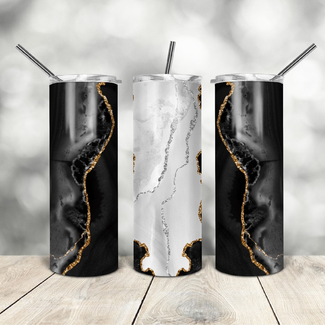 20 Oz Skinny Tumbler Black Silver Agate Wrap Tapered Straight Template ...