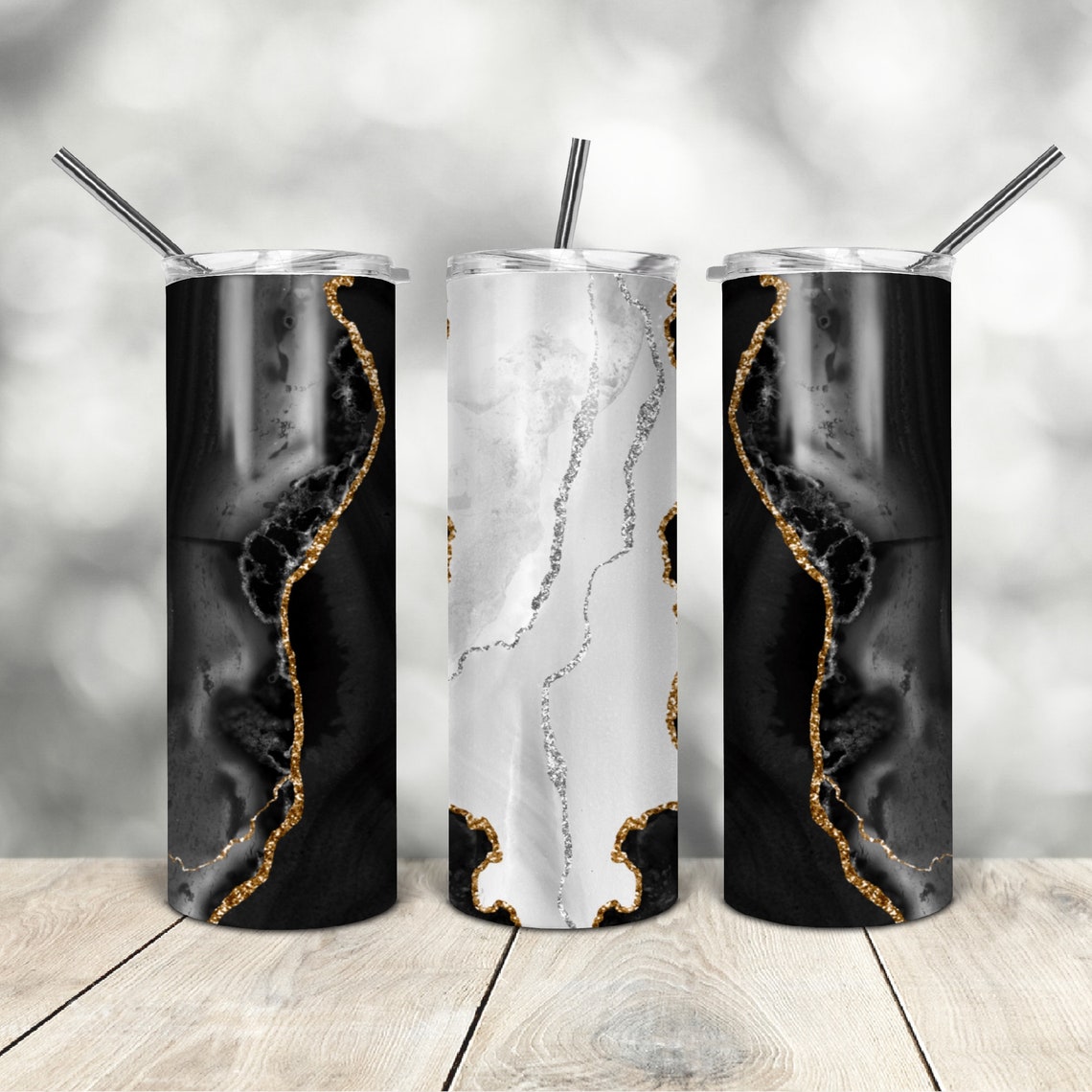 20 Oz Skinny Tumbler Black Silver Agate Wrap Tapered Straight Template ...